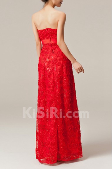 Lace Strapless Floor Length A-line Dress with Bow