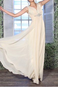 Chiffon V-neck Floor Length Empire Dress with Handmade Flowers