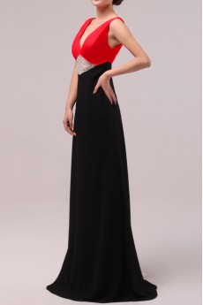 Chiffon V-neck Floor Length A-line Dress with Crystal