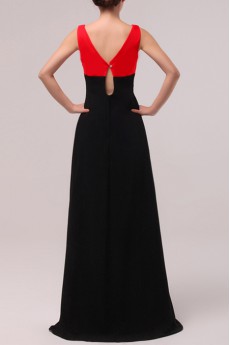 Chiffon V-neck Floor Length A-line Dress with Crystal