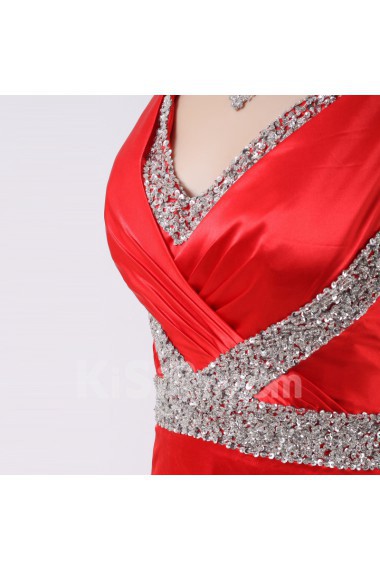Satin V-neck Floor Length Empire Dress with Sequins