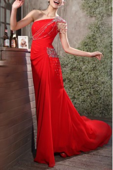 Chiffon One Shoulder Sheath Dress with Sequins