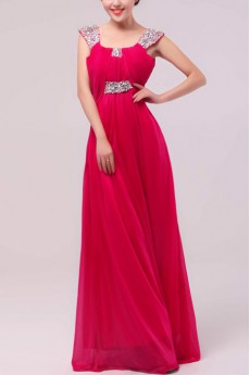 Satin and Chiffon Straps Neckline Floor Length Empire Dress with Sequins