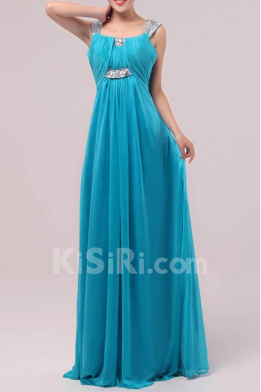 Satin and Chiffon Straps Neckline Floor Length Empire Dress with Sequins