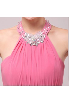 Chiffon Halter Floor Length Empire Dress with Crystal
