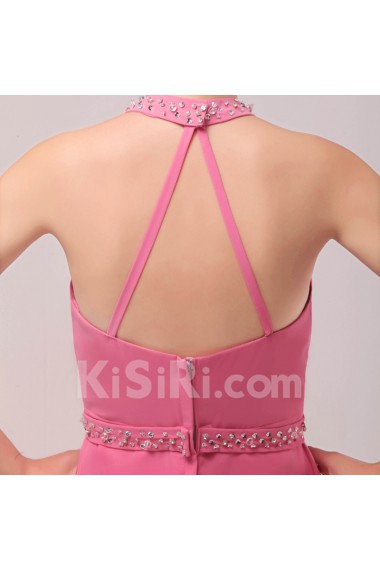 Chiffon Halter Floor Length Empire Dress with Crystal