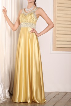 Satin V-neck Floor Length Empire Dress with Sequins