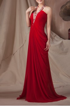 Silk V-neck Column Dress with Beading