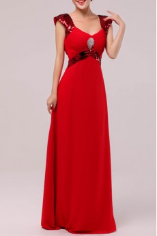 Chiffon V-neck Floor Length Empire Dress with Sequins