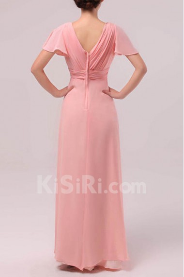 Chiffon V-neck Floor Length Empire Dress with Crystal