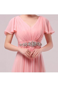 Chiffon V-neck Floor Length Empire Dress with Crystal