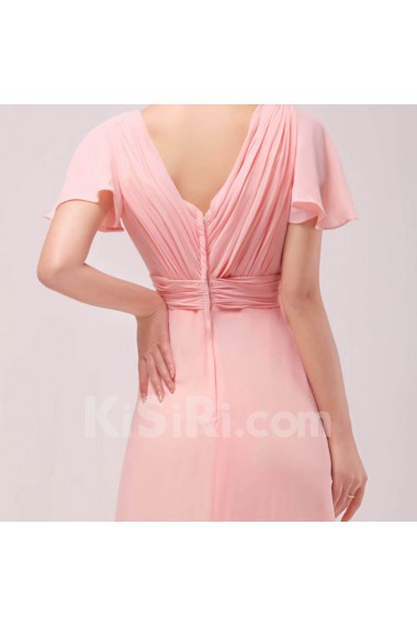 Chiffon V-neck Floor Length Empire Dress with Crystal