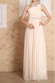 Chiffon One Shoulder Floor Length Empire Dress with Beading