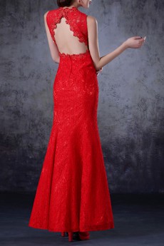 Lace V-neck Floor Length Mermaid Dress with Crystal