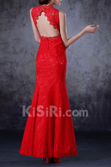 Lace V-neck Floor Length Mermaid Dress with Crystal