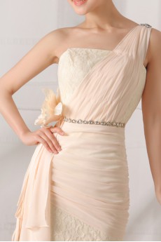 Lace and Chiffon One Shoulder Mermaid Dress with Handmade Flowers