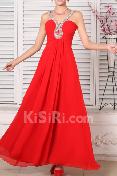 Chiffon V-neck Floor Length A-line Dress with Sequins