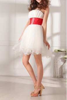 Tulle Strapless Short Dress with Beading