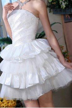 Satin and Tulle Strapless Short Dress with Sequins