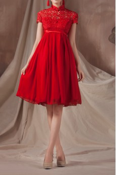 Satin High Collar Neckline Short Dress