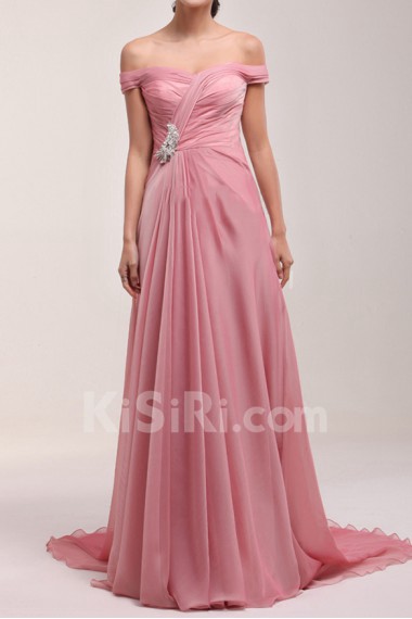 Chiffon Off-the-Shoulder A-line Dress with Sequins