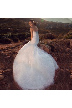 Satin,Net,Tulle Strapless A-line Dress with Embroidery