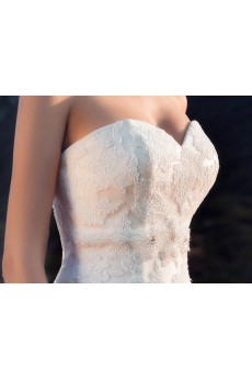 Satin,Net,Tulle Strapless A-line Dress with Embroidery