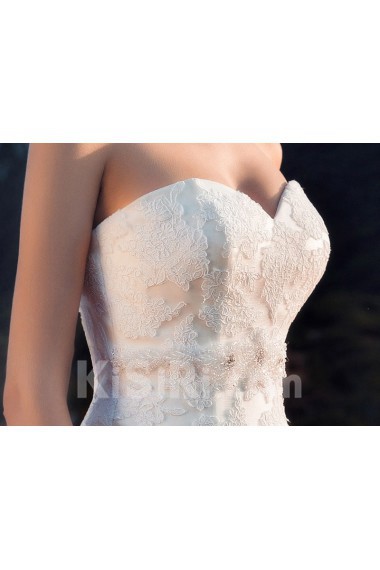 Satin,Net,Tulle Strapless A-line Dress with Embroidery