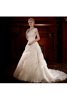 Satin,Lace,Net Scoop A-line Dress with Embroidery