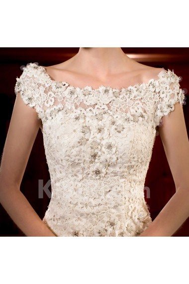 Satin,Lace,Net Scoop A-line Dress with Embroidery