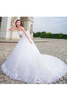 Satin,Net Strapless A-line Dress with Diamond