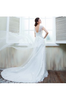 Satin,Tulle V-neck Column Dress with Bead