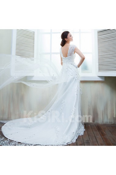 Satin,Tulle V-neck Column Dress with Bead
