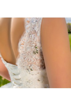 Satin,Tulle V-neck A-line Dress with Sequins