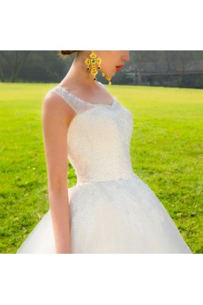 Lace,Satin,Tulle V-neck A-line Dress with Bead and Sequins