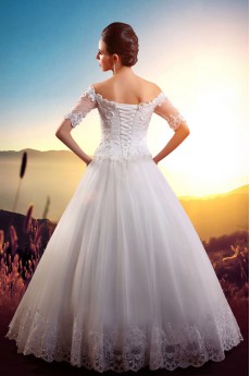 Satin,Tulle,Lace Off-the-Shoulder A-line Dress with Embroidery