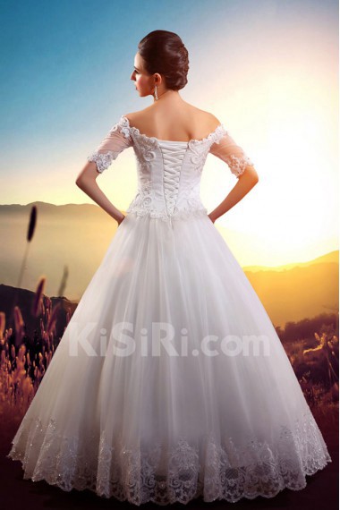 Satin,Tulle,Lace Off-the-Shoulder A-line Dress with Embroidery
