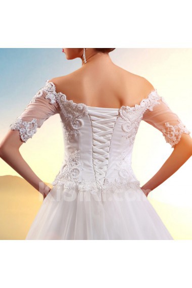 Satin,Tulle,Lace Off-the-Shoulder A-line Dress with Embroidery