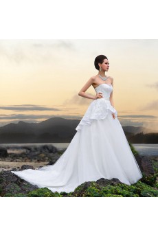 Satin,Lace,Tulle Sweetheart A-line Dress with Embroidery