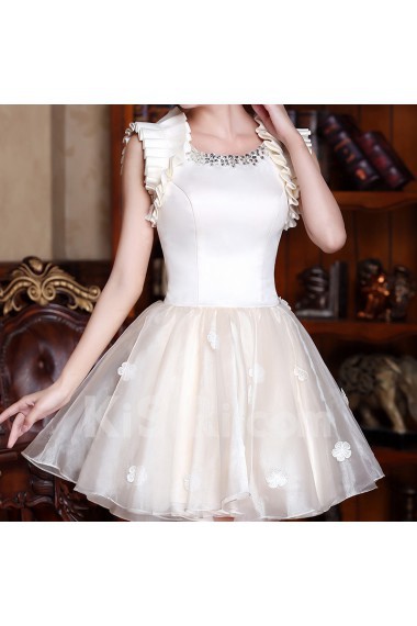 Satin and Net Jewel Dress with Handmade Flowers
