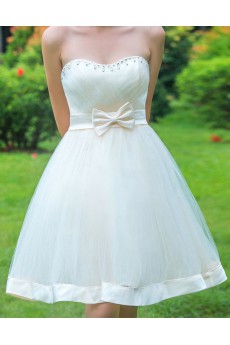 Satin and Net Strapless Dress with Bow