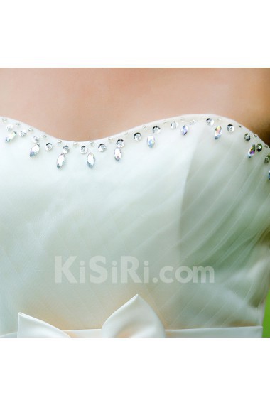 Satin and Net Strapless Dress with Bow