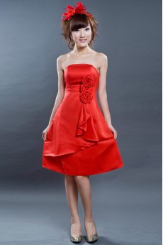 Satin Strapless Dress with Handmade Flowers