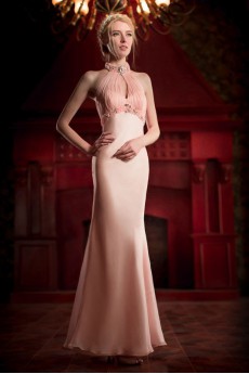 Satin and Tulle High-Neck Dress with Diamond