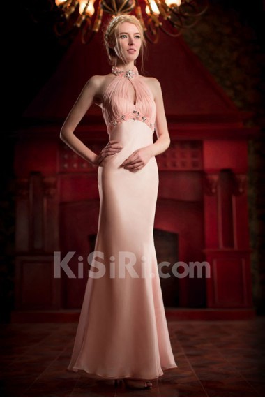 Satin and Tulle High-Neck Dress with Diamond