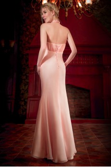 Satin and Tulle High-Neck Dress with Diamond