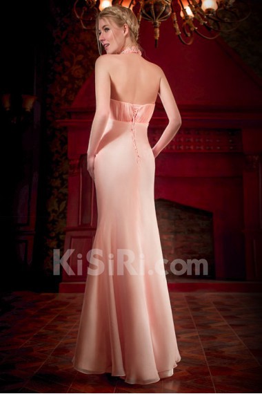 Satin and Tulle High-Neck Dress with Diamond