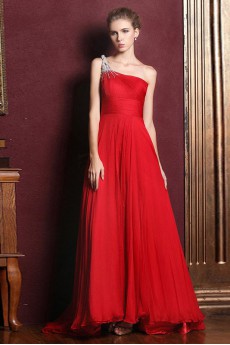 Satin One-shoulder Dress with Diamond