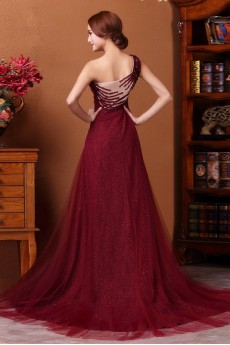 Satin and Tulle One-shoulder Dress with 