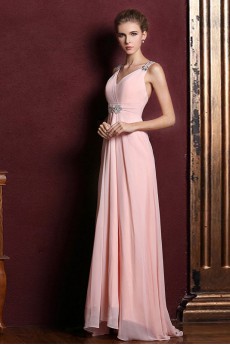 Satin V-neck Dress with Diamond